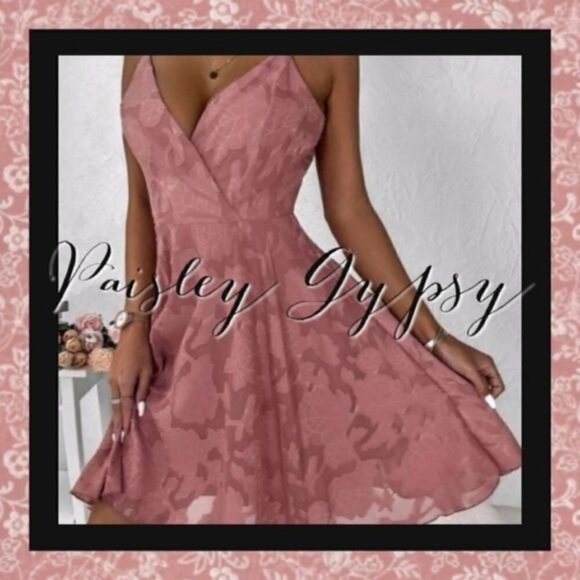 DUSTY PINK ROMANTIC FIT AND FLARE CHIFFON DRESS - Picture 1 of 14